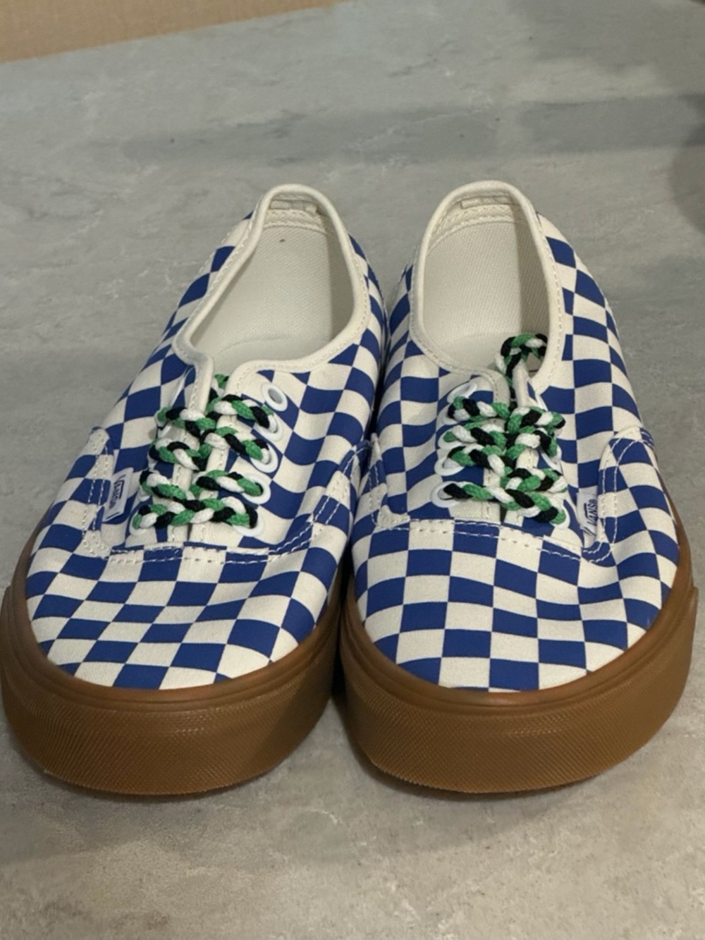 Vans Authentic Blue White Checkerboard Gum Braided Laces 8.5W / 7M